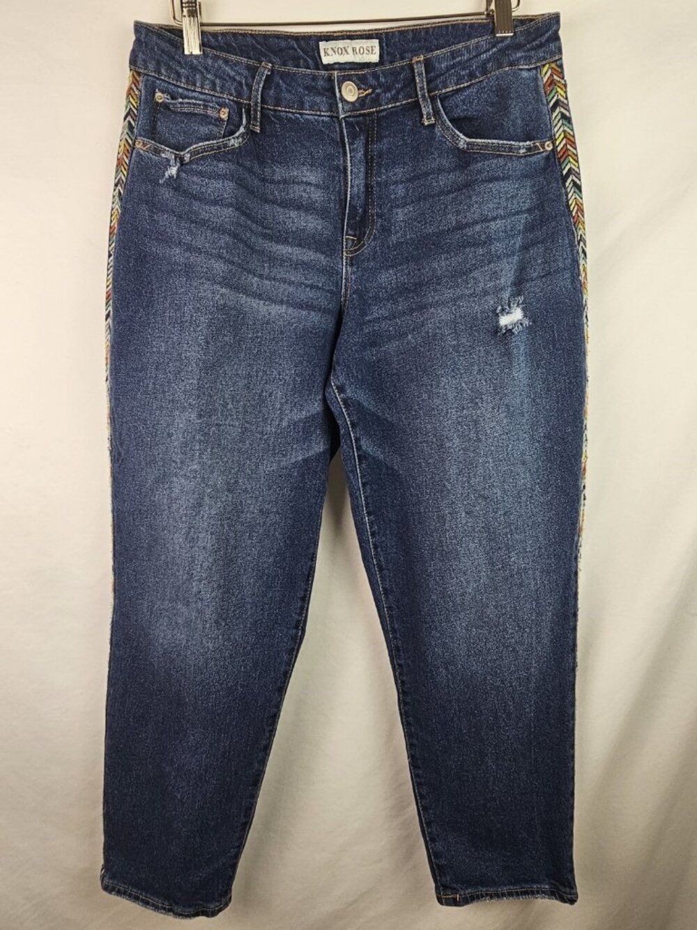 Knox Rose Women's Jeans Size 10 Blue Distressed Side Embroidered Denim Pants